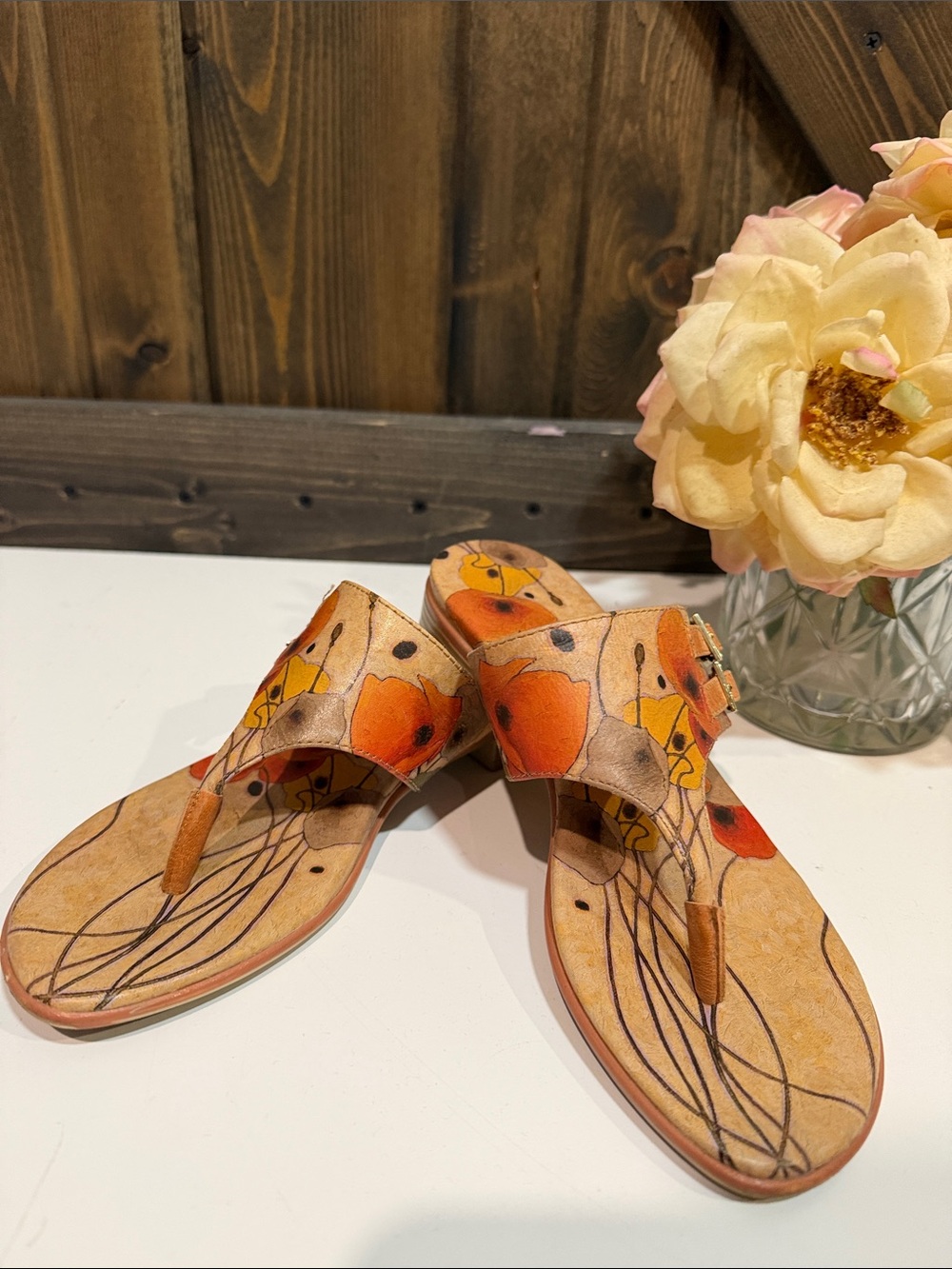 ICON Orange Floral Thong Sandals with Yellow Accents
